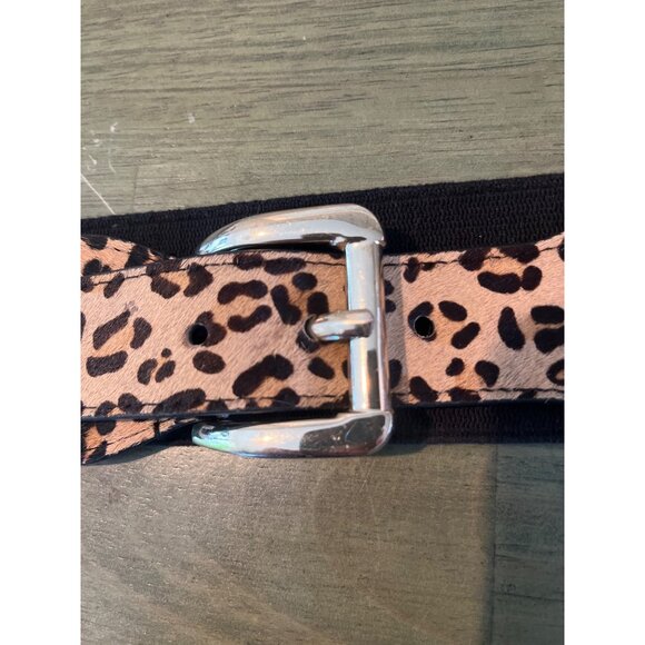 Express MA/MG Leopard Print Stretch Belt With Split Leather & Silver Buckle - Picture 4 of 5